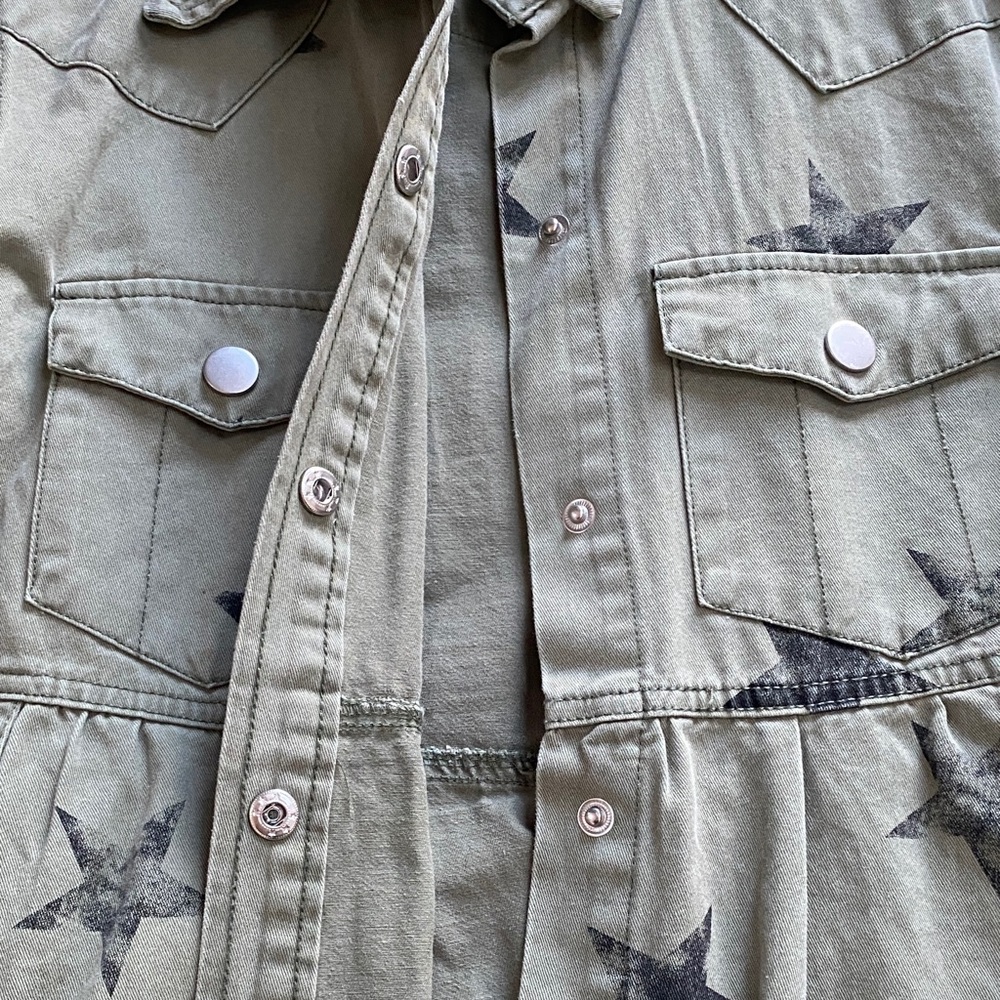 Olive Star-Patterned Jean Jacket - image 2